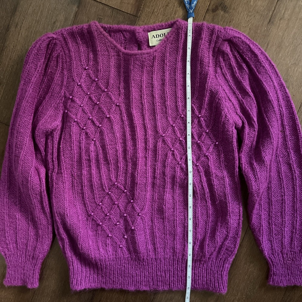Vtg Adolfo Wool Blend Cable Knit Embellished Sweater Womens S Long Sleeve *Flaw
